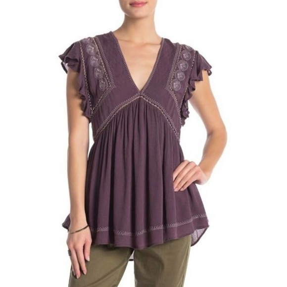 Free People Falling Water Plum Combo Tunic Top Size Small Women - Picture 1 of 11